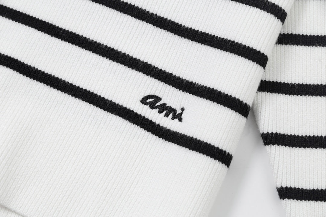 AMI PARIS Cotton and wool striped sweater