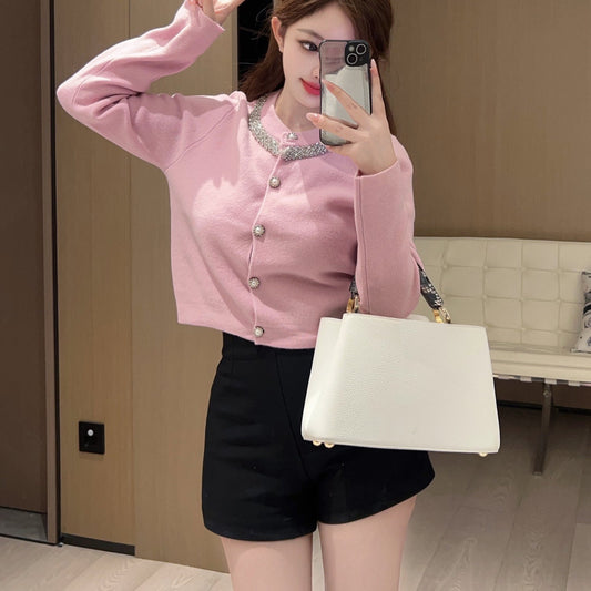 2025 Beaded and Diamond-Encrusted Knit Cardigan