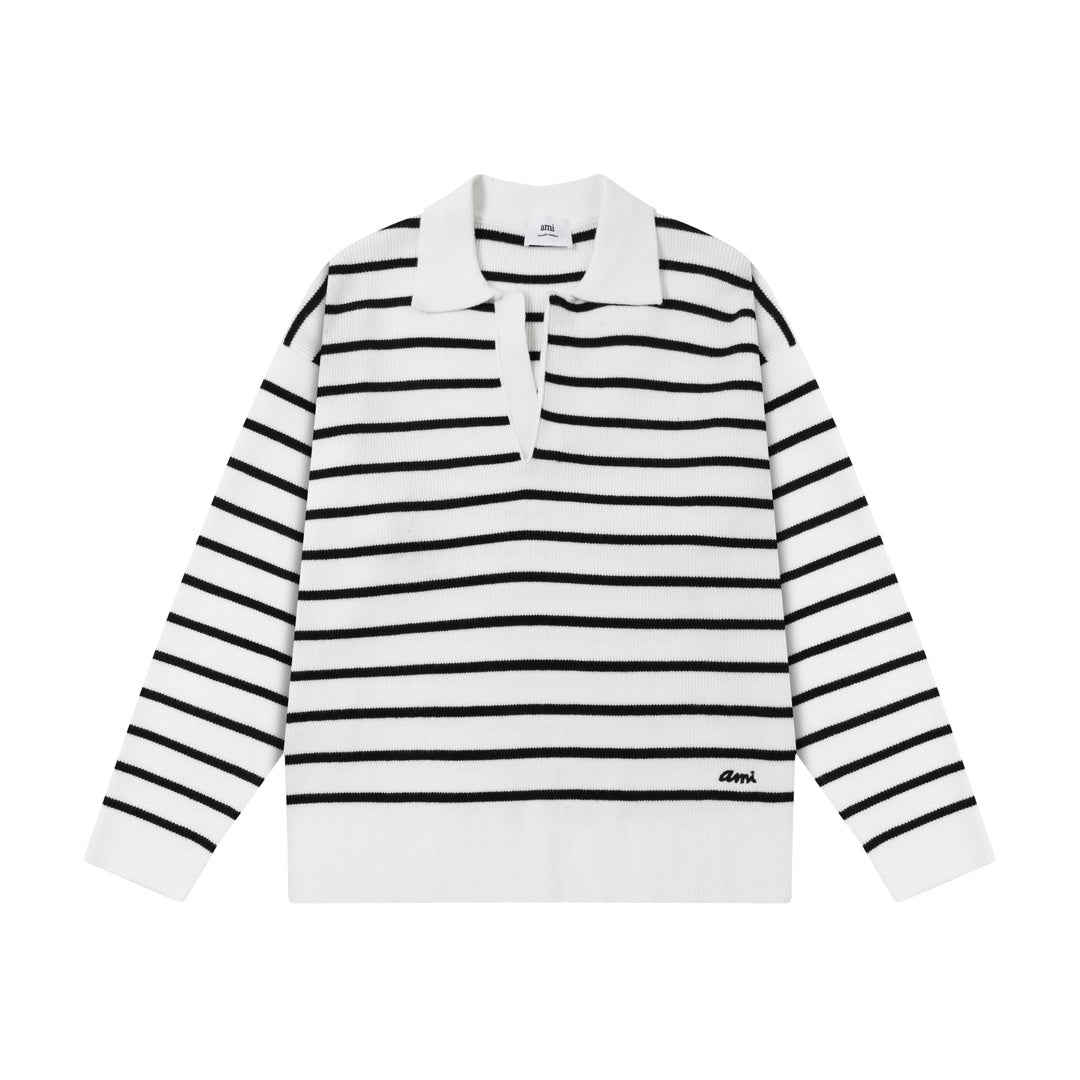 AMI PARIS Cotton and wool striped sweater